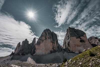 View of the north faces of the three peaks, italy.