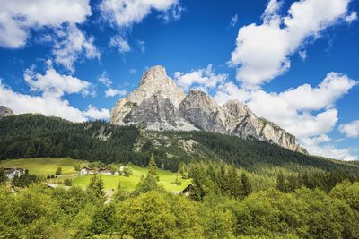 Low angle view of mountains at corvara