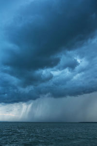 Scenic view of sea against storm clouds