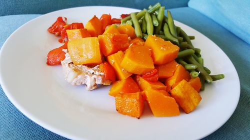 High angle view of salad in plate on table