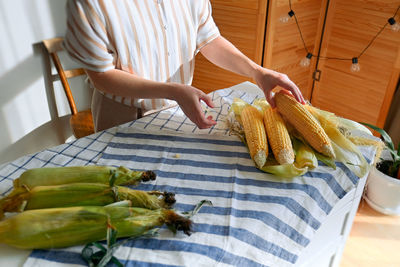 High angle view of woman preparing food at home