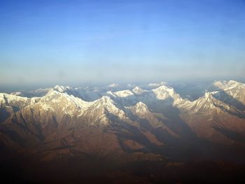 Scenic view of snow covered mountains