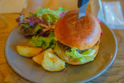 Close-up of food in plate on table