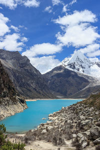 Scenic view of snowcapped mountains against sky