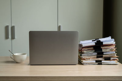 Stack of books on table