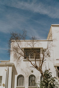 Low angle view of building and trees against sky