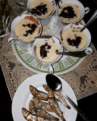 High angle view of food in plate on table