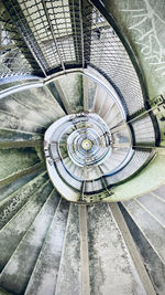 Directly below shot of spiral staircase of building