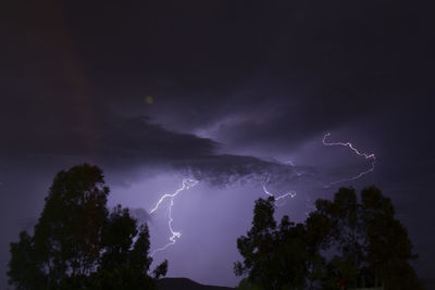 Low angle view of lightning in sky at night