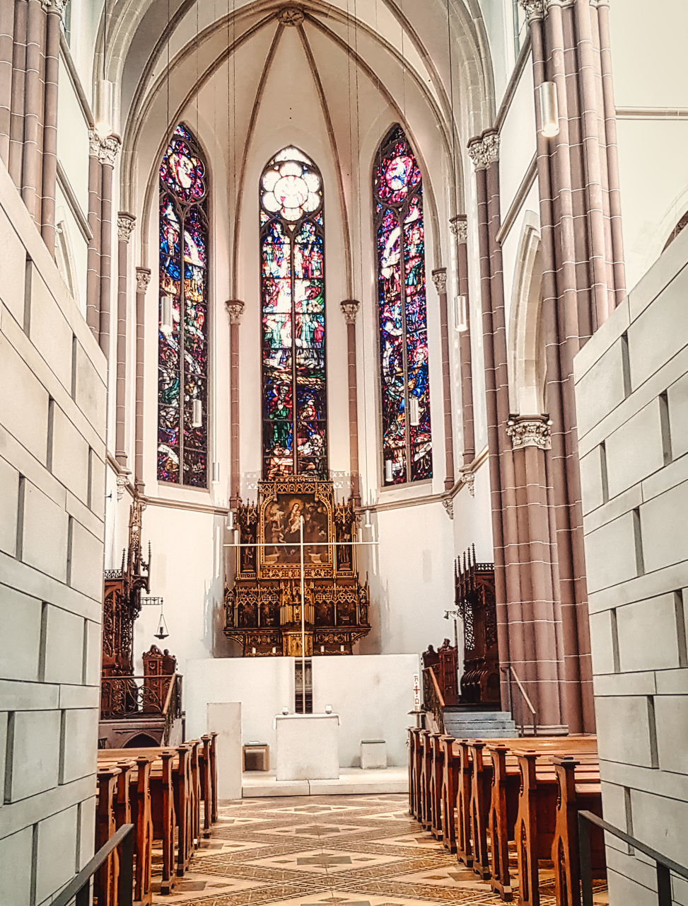 belief, place of worship, spirituality, religion, building, built structure, architecture, glass, stained glass, glass - material, window, no people, building exterior, arch, seat, altar, ceiling