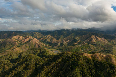 Aerial view of tropical mountain range and mountain slopes with rainforest. philippines.