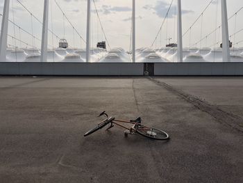 High angle view of bicycle in parking lot