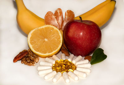 High angle view of fruits on table