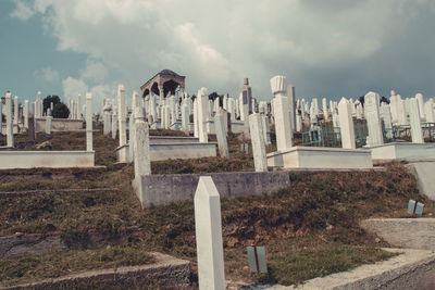 Panoramic view of cemetery against sky