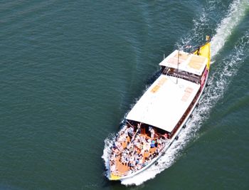 High angle view of boat in sea