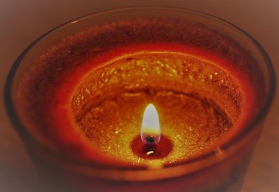 High angle view of illuminated tea light