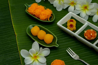 High angle view of food on table