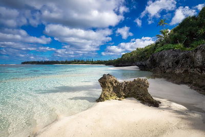 Scenic view of sea against blue sky