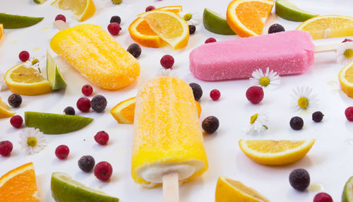 High angle view of fruits served on plate