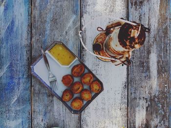 High angle view of food on table