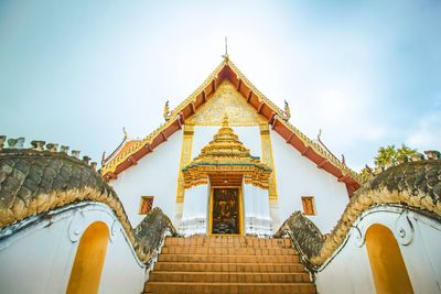 Low angle view of temple building against sky