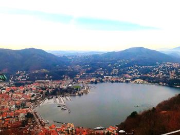 High angle view of town against sky