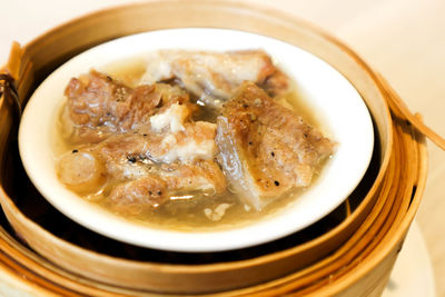 High angle view of food in bowl on table