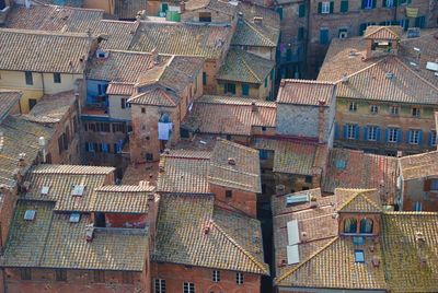 High angle view of houses in town