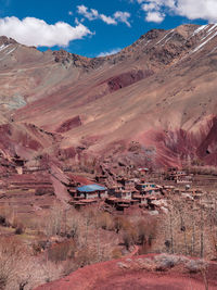 Aerial view of landscape and mountains against sky