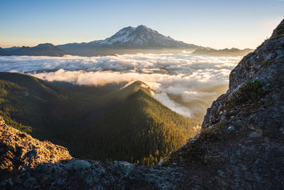 Scenic view of snowcapped mountains against sky