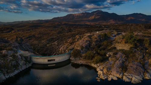 Panoramic view of lake against sky during sunset