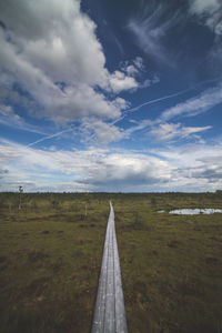 View of empty road on field against sky