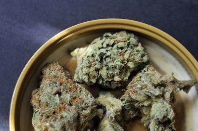 High angle view of vegetables in bowl on table