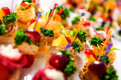Close-up of various canapes in plate