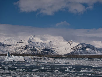 Scenic view of snowcapped mountains against sky