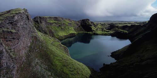 The crater of the dormant volcano lakagígar in central iceland