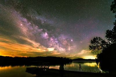Scenic view of lake against sky at night