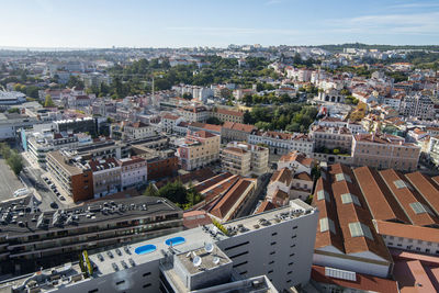 High angle view of townscape against sky