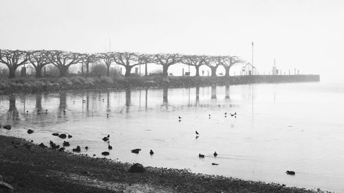 View of bridge over lake against sky