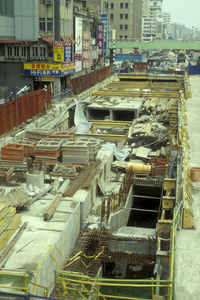 High angle view of industry in city