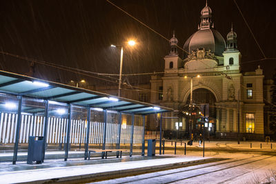 Reconstructed square in font of lviv railway station in ukraine famous travel landmark.