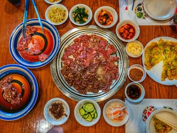 High angle view of food served in plate
