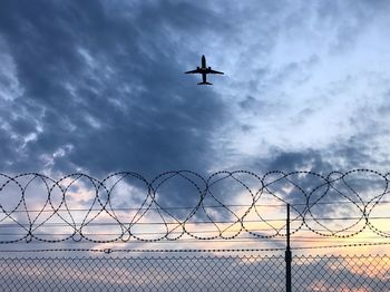 Low angle view of airplane flying against sky