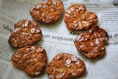 High angle view of cookies on table