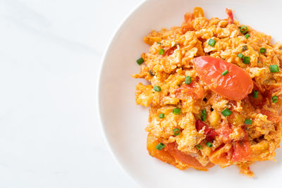 High angle view of food in plate