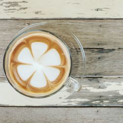 High angle view of cappuccino on table