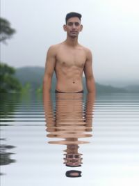 Portrait of young man standing in swimming pool