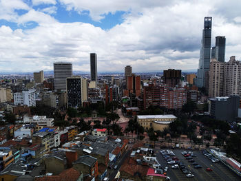 High angle view of bogota cityscape against sky, bogotá colombia 