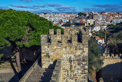 High angle view of buildings in town