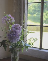 Close-up of purple flower in pot